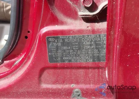 2004 Kia Optima Ex V6/Lx V6 z USA, uszkodzony, nr VIN KNAGD128045292542